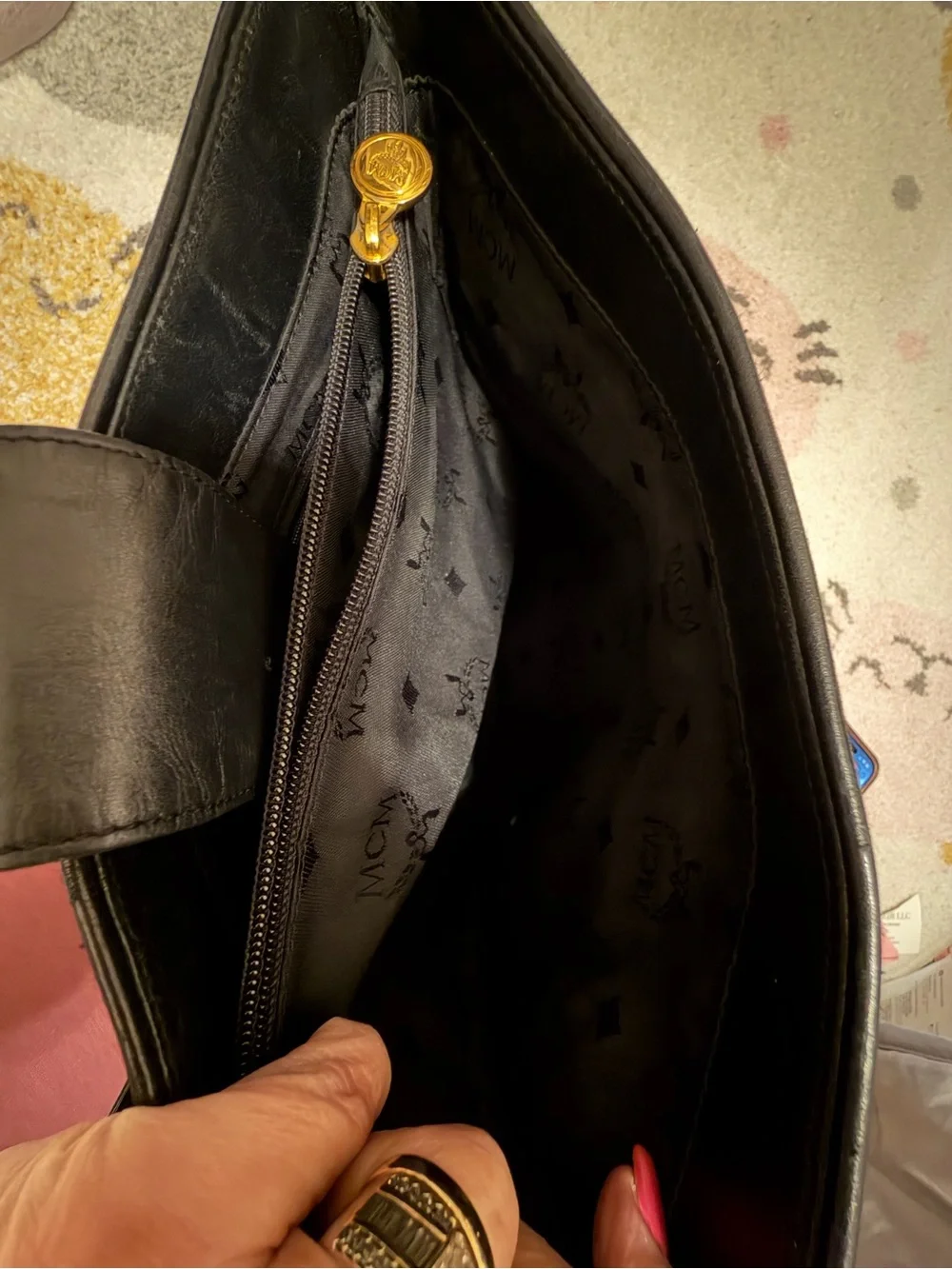 MCM Black Vintage Monogram Nylon Crossbody with Gold Plaque
